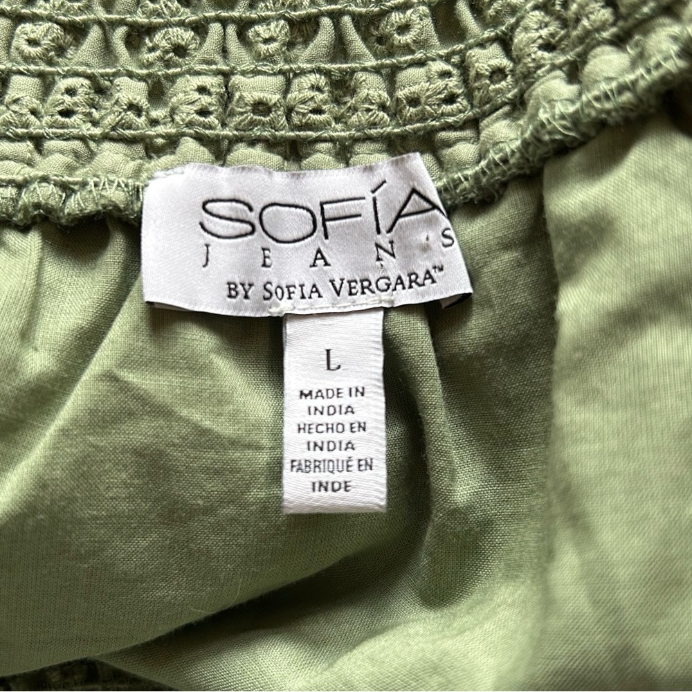 Sofia Jeans Sofia Vergara Eyelet Off Shoulder Top Green Womens Large Cotton Boho - Picture 8 of 11